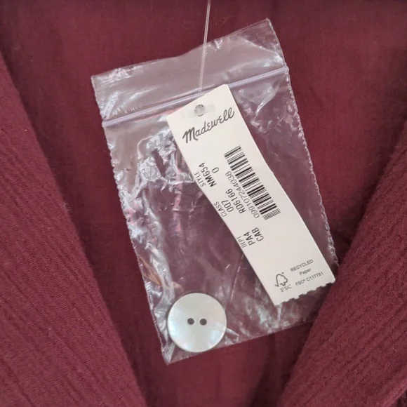 NWT Madewell | Crinkle Cotton Button-Front Midi Dress in Burgundy Size 0 - Picture 10 of 11